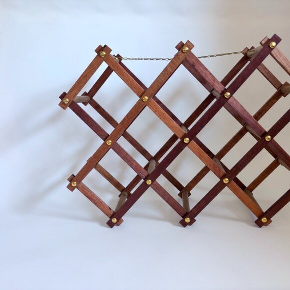 Vintage Mid-Century Wooden Wine Rack with Brass Accents – Holds 10 Bottles - Picture 3 of 5